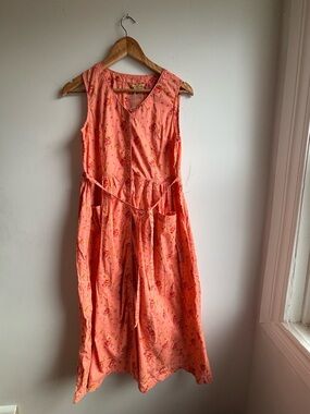 NWT April Cornell Coral Pink Floral Sleeveless Midi Dress